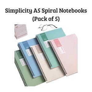 Simplicity A5 Spiral Notebooks Pack of 5 – Brand New